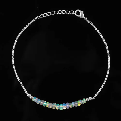 Vista 2 de Pulsera de cuentas de ópalo etíope natural, cristales curativos de energía, regalo de cumpleaños, joyería de piedras preciosas de 8 pulgadas, Latón