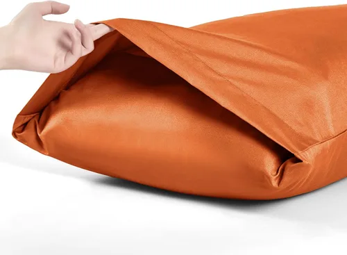 Vista 5 de MILVOWOC - Fundas de almohada de microfibra cepillada, naranja quemado, 20 x 26 pulgadas Juego de 2 piezas, cierre de sobre antideslizante