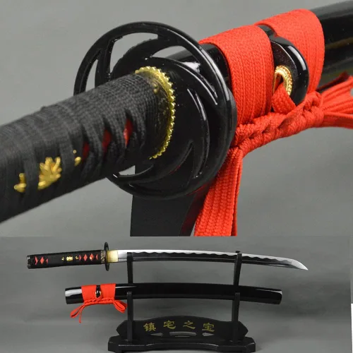 Vista 19 de Espada samurái Wakizashi hecha a mano, Katana de espiga completa, espada media, cuchillos japoneses hechos a mano listos para la batalla