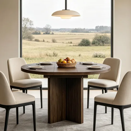 Vista 6 de Mesa de comedor extensible, redonda de 35.4 pulgadas a 47.2 pulgadas, mesa de comedor de madera ovalada con hoja de extensión, mesa de cocina