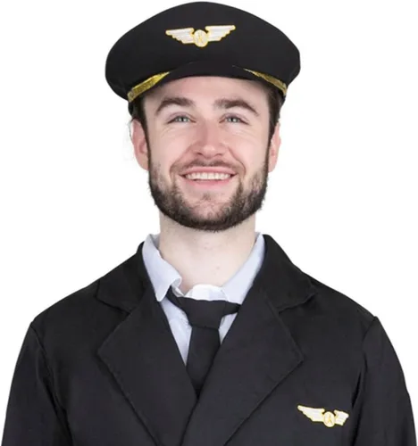 Vista 2 de Dress Up America Gorra de piloto – Gorra negra de capitán de aerolínea – Accesorio de disfraz de piloto para niños y adultos