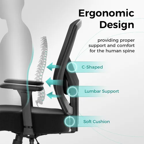 Vista 6 de ALPHA HOME Silla de oficina resistente, ergonómica, silla de computadora de malla con respaldo medio con soporte lumbar, silla de escritorio