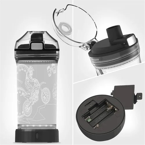 Vista 8 de YuanDian Botella de agua iluminada para niños con diseño 3D de motocross - 14 onzas Tritan libre de BPA ecológica - Vasos frescos para beber regalo