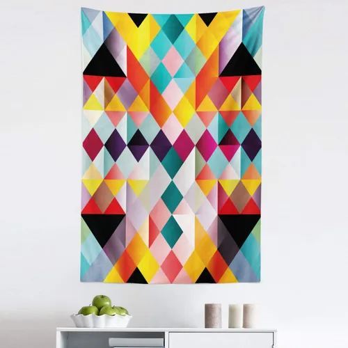 Vista 4 de Lunarable Psychedelic Tapestry, Retro Technology Abstract Geometric Pattern Nineties Design Pixel Art Print, Fabric Wall Hanging Decor for Bedroom