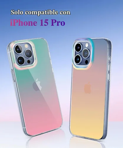 Vista 2 de CAPRARO Funda compatible con el teléfono 15 Pro, funda mate translúcida iridiscente fluorescente, 2 protectores de pantalla + 2 protectores