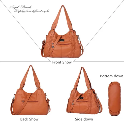 Vista 216 de Angel Barcelo - Bolsa de hombro amplia para mujer, diseño Hobo, cuero lavado