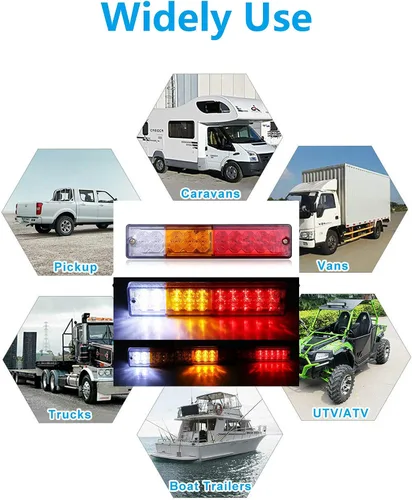 Vista 7 de 2 Barras de Luces Traseras para Remolque, Impermeables, 20 LED DC 12V, Señal de Giro Ámbar, Reversa Blanca, Lámpara de Funcionamiento de Freno Roja