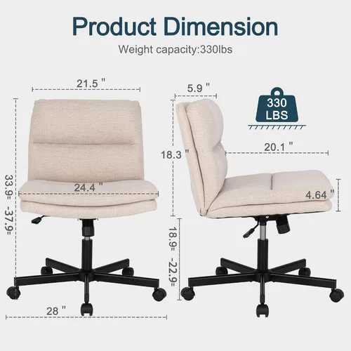 Vista 2 de Okeysen Criss Cross Chair with Wheels, Armless Wide Seat Cross Legged Comfy Office Desk Chair, Height Adjustable Swivel Computer Task Chairs for
