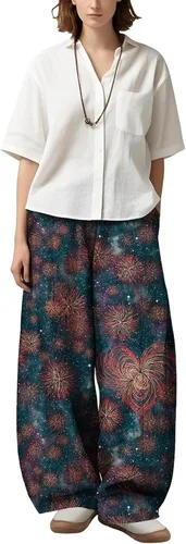 Vista 8 de Womens Wide Leg Firework Pattern Pants High Waist Cotton Blend Lantern Trousers Casual Summer Loungewear