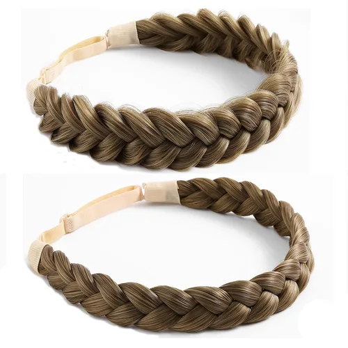 Vista 8 de Diadema trenzada, 2 combinaciones de 3 hebras, desordenada, ancha, esponjosa, elástica, diadema trenzada, accesorio de belleza para mujeres y niñas