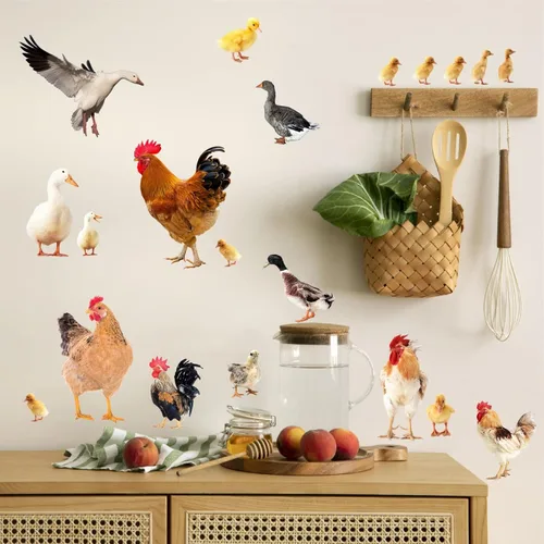 Vista 10 de Calcomanías de pared de animales de granja, mural de granja 3D, calcomanías de granja para despegar y pegar, calcomanías creativas falsas