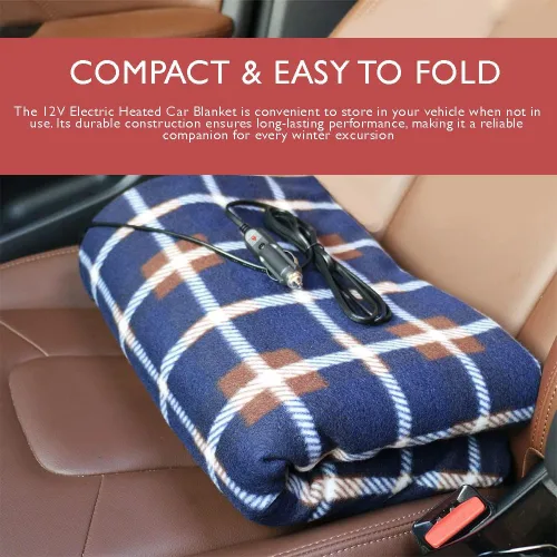 Vista 4 de Amazingforless Manta eléctrica de 12V con forro polar para coche con controlador para temporizador y niveles de calor (plaid negro y blanco)