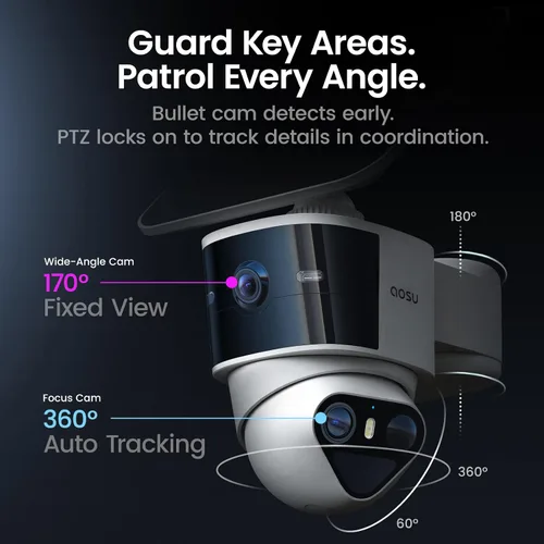 Vista 4 de aosu Cámara de seguridad para exteriores T2 Pro 3K Dual Cam, alimentada por