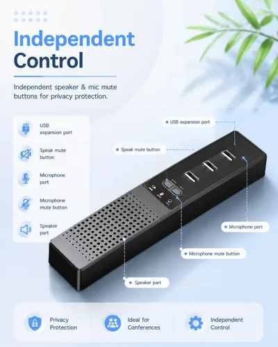 Vista 5 de Altavoz de computadora USB 3 en 1 con micrófono, altavoz de conferencia para PC, portátil y de escritorio con micrófono para hogar inteligente