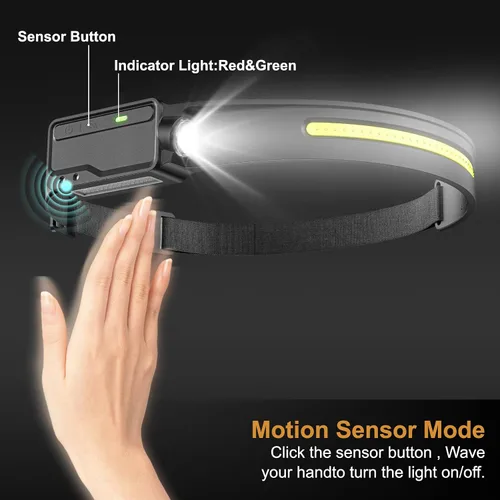 Vista 3 de Faro LED recargable, paquete de 2 Impermeable, sensor de movimiento, casco duro con clips, haz ancho de 230°, 6 modos