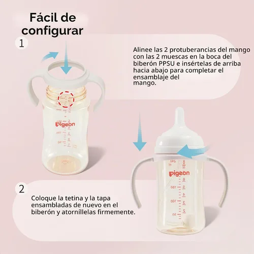 Vista 4 de PIGEON Asas para Biberón de Bebé Botellas PPSU 8.1 Oz, Fácil de Sostener para las Manos del Bebé, 1 Paquete (Gris) Fácil de sostener