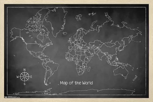 Vista 11 de Trends International Chalk Map-World - Póster de pared, 14.725 x 22.375 pulgadas, versión enmarcada de madera de granero Versión enmarcada Barnwood