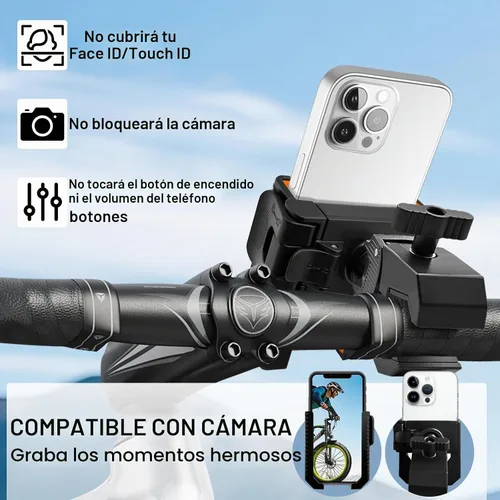 Vista 2 de Wonwood_direct Soporte para teléfono de bicicleta, soporte de teléfono para motocicleta, abrazadera de teléfono celular para manillar, soporte