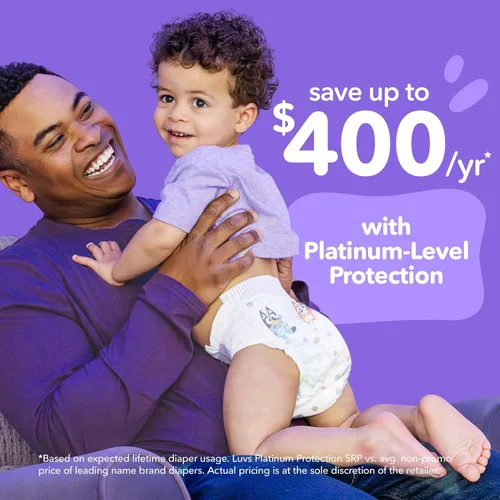 Vista 3 de Luvs Pañales para bebé talla 6, pañales Bluey con protección platino para día y noche, talla 6 (35+ libras), 144