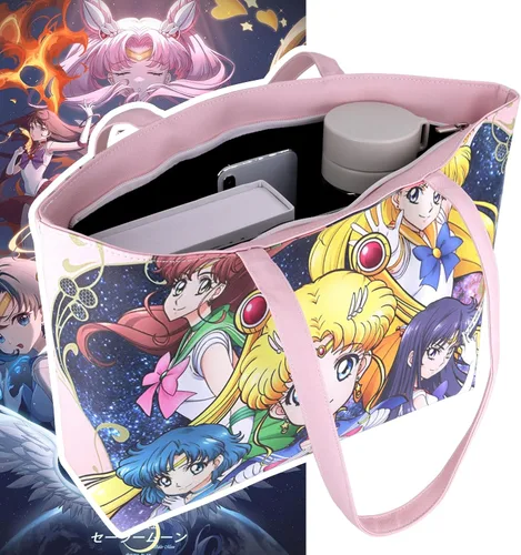 Vista 4 de Roffatide Bolso bandolera de dibujos animados de Sailor Moon de anime Kawaii Lolita JK para niñas, bolso de hombro de lona