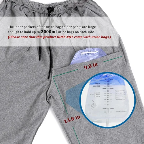 Vista 3 de Pantalones de catéter, pantalones para el cuidado de la incontinencia para hombres y mujeres, pantalones con soporte para bolsa de orina Foley