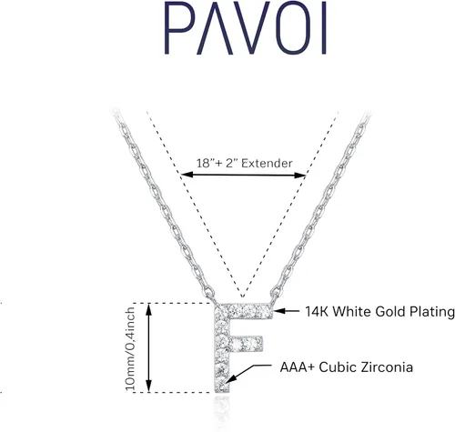Vista 138 de PAVOI 14K White Gold Plated Cubic Zirconia Initial Necklace Letter Dainty Necklaces for Women