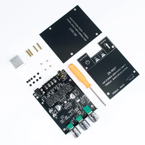 Vista 7 de Hosyond ZK-502T - Placa de amplificador Bluetooth 5.0 de 100 W con control de agudos y graves, TPA3116D2 50 Wx2, placa de amplificador Bluetooth