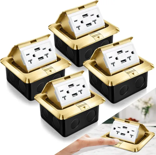 Vista 17 de Hoolerry Kit de 1 caja de cubierta de toma de corriente eléctrica de piso desplegable con cargador USB de 4.8 A, 20 amperios, impermeable