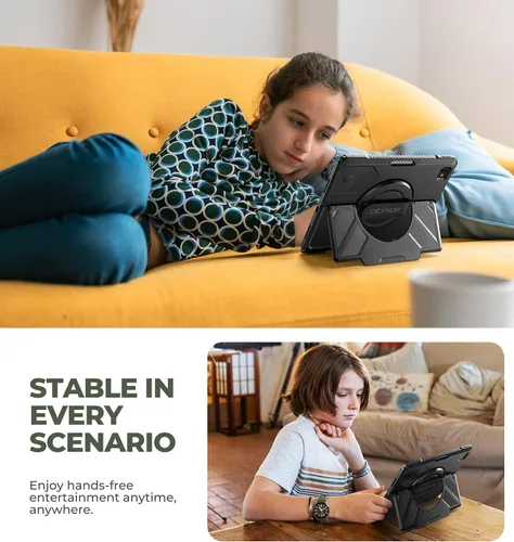 Vista 6 de Dexnor Funda protectora resistente para iPad Pro de 13 pulgadas M4 2024, con correa de mano giratoria de 360°, soporte estable grande, protector