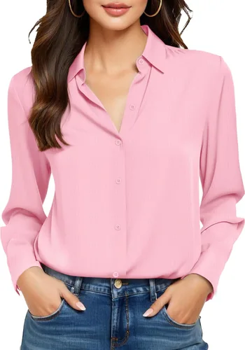 Vista 43 de Camisas sin planchado y sin arrugas para mujer, con botones, de manga larga, de seda de morera, blusas casuales para el trabajo