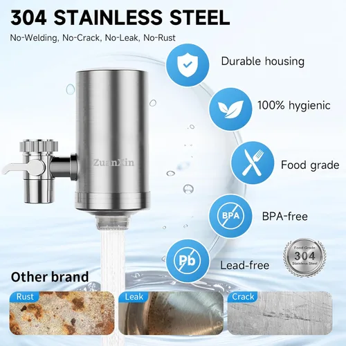 Vista 3 de Filtro de agua para grifo de fregadero, purificador de agua de acero inoxidable para fregadero de cocina, reduce PFAS, plomo, cloro
