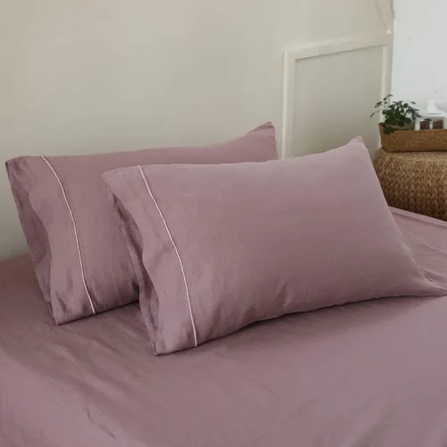 Vista 15 de Simple&Opulence Juego de 2 fundas de almohada 100% lino tamaño Queen, fundas de almohada clásicas azules con cierre superpuesto, protectores