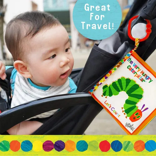 Vista 4 de Let's Count Soft Book – Libro sensorial suave de World of Eric Carle the Very Hungry Caterpillar Baby on the Go Clip de dentición arrugado suave