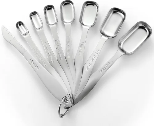 Vista 10 de Spring Chef - Juego de 6 cucharas medidoras apilables de acero inoxidable con nivelador Rectangular Metric Metal Teaspoon & Tablespoon Measuring