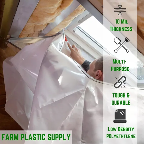 Vista 2 de Farm Plastic Supply - Láminas de plástico transparente - 10 mil - (5' x 100') - Láminas de plástico grueso, película de polietileno resistente