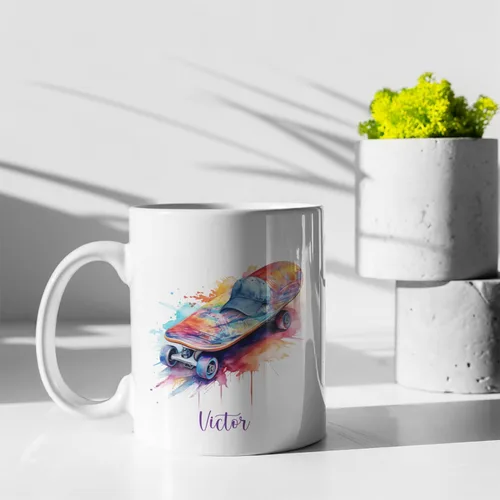 Vista 6 de Taza personalizada del monopatín, regalo de la taza de café del monopatín para los amantes del monopatín, taza del monopatín con nombre