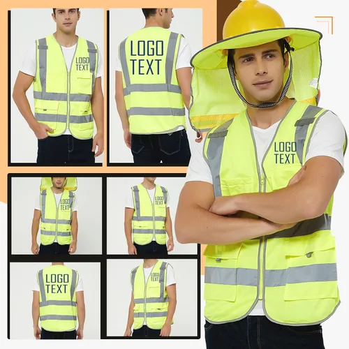 Vista 2 de TopTie Personaliza tu logotipo reflectante chaleco de seguridad cremallera frontal con 9 bolsillos, cumple con las normas ANSI/ISEA Clase 2