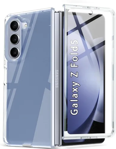 Vista 37 de Btscase Funda para Samsung Galaxy Z Fold 5, protector de pantalla frontal integrado, patrón de mármol dorado con purpurina de policarbonato duro