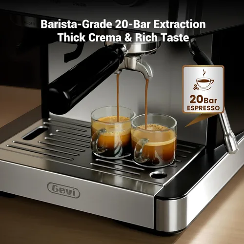 Vista 4 de Gevi Máquina de café expreso de 20 barras con molinillo integrado y espumador de leche, cafetera profesional para el hogar, capuchino, café