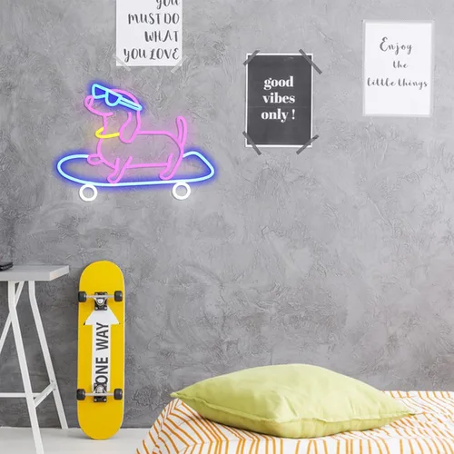 Vista 7 de Letrero de neón para perro monopatín regulable divertido Dachshund Skateboarding LED luz de neón decoración de pared para dormitorio, bar, sala