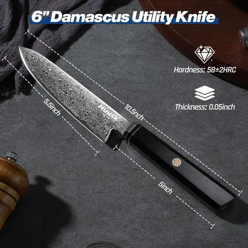 Vista 4 de Huusk Damasco - Juego de cuchillos de cocina japoneses, 2 piezas