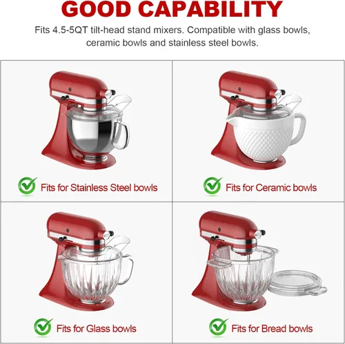 Vista 4 de Protector de Vertido para Tazón de Batidora KitchenAid de 4.5-5 Cuartos de Galón (Acero Inoxidable, Vidrio, Cerámica) - Protector contra