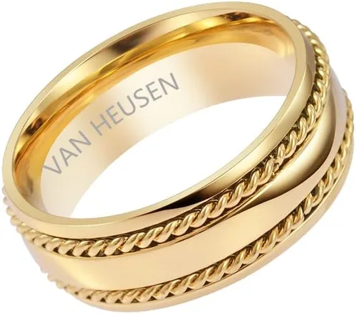 Vista 2 de Van Heusen Anillo de boda con incrustaciones de acero inoxidable pulido para hombre