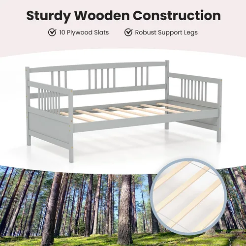 Vista 5 de HOMGX - Marco de sofá cama individual, sofá cama con soporte de listones de madera y rieles, no necesita somier, plataforma de cama de día de doble