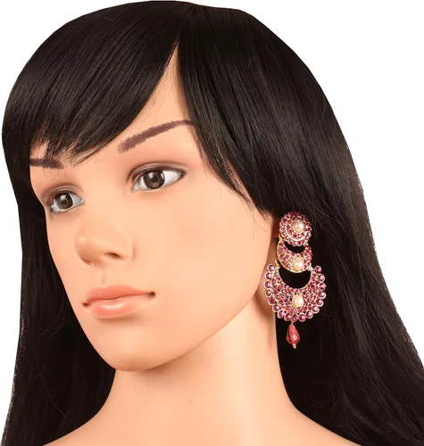 Vista 2 de Touchstone - aretes para mujer, diseño con cristales de madera de bollywood en tono dorado de Chandbali