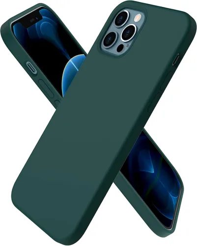 Vista 7 de ORNARTO - Funda para iPhone 12/12 Pro, silicona líquida delgada, color negro 3-Layer Full Covered Soft Gel Rubber, Non-Slip Grip Shockproof