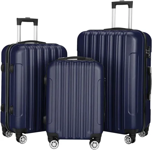 Vista 2 de Karl home Juego de 3 maletas rígidas con ruedas giratorias y bloqueo TSA, equipajes ABS ligeros portátiles para viajes, negocios, Azul marino