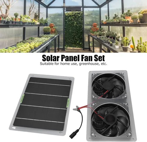 Vista 4 de Kit de ventilador solar 100 W 12 V ventilador de escape doble con panel solar para áticos pequeños gallineros invernaderos escape de ventana