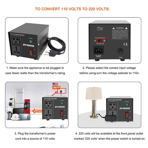 Vista 2 de Yinleader Transformador de voltaje Step Up & Step Down Convertidor de potencia con cable de alimentación de EE. UU., convierte 110 V a 220 V O 220 V