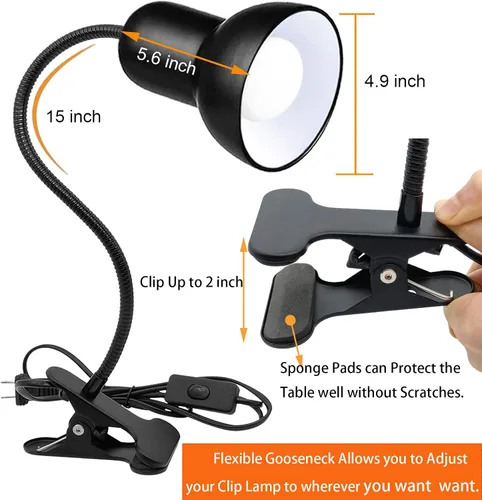 Vista 5 de Lámpara de escritorio, 360 ° Rotación Clip en la lámpara, Clip en la luz de lectura, Cuello de cisne Lamp-On Cable, Clip portátil en la luz